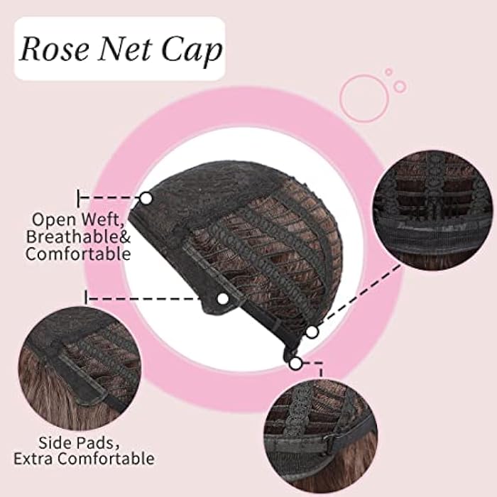 DILLARDS Kalyss 26 Inches Curly Wavy Synthetic Brown Highlights Wigs With Hair Bangs Heat Resistant Synthetic Wigs For Women Natural Looking Women's Brown Full Wigs - Image 4